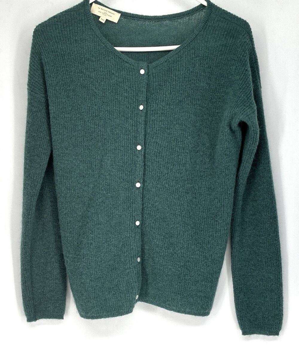 Sézane Gaspard Cardigan XXS Green Mohair Alpaca Reversible Sweater Made Italy